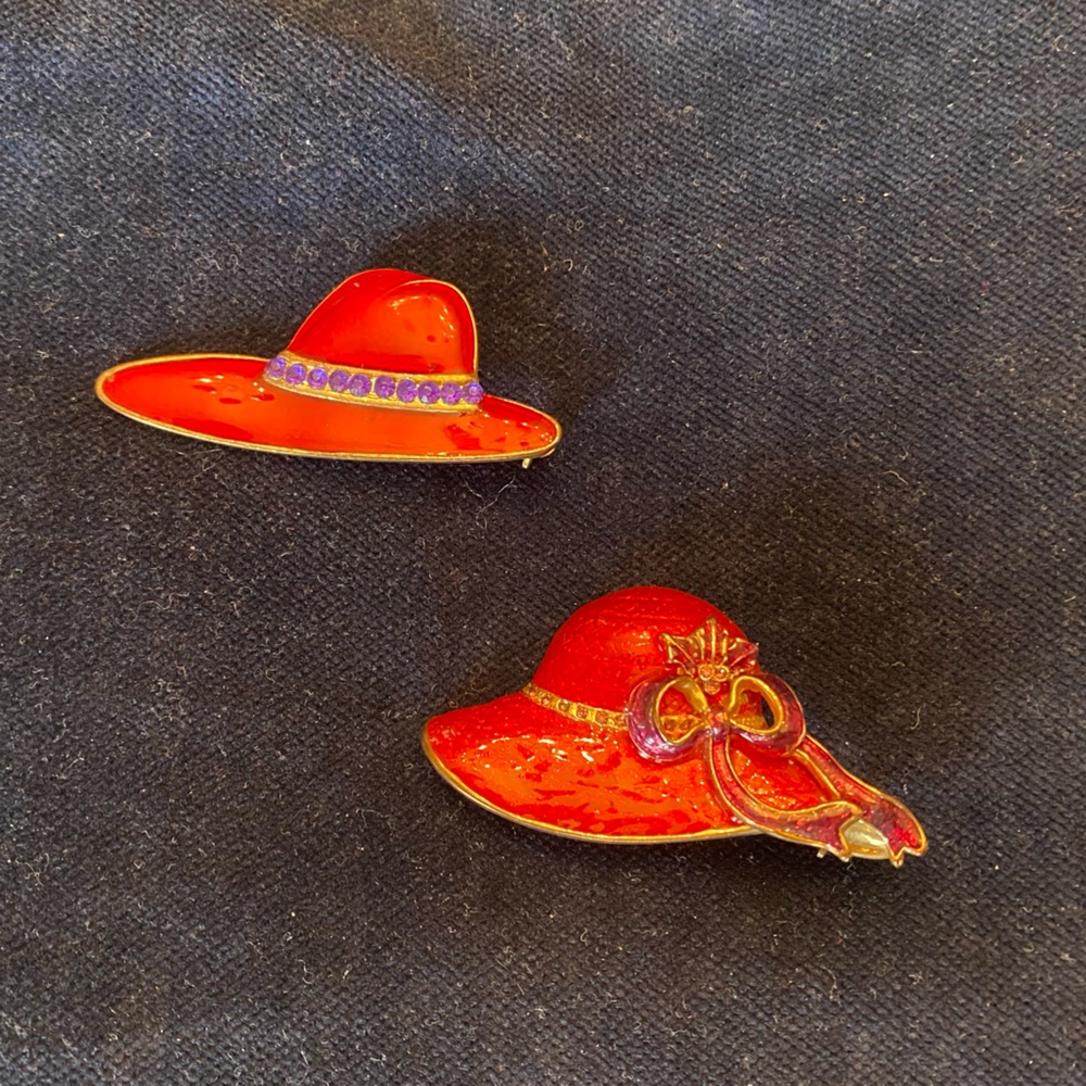 Red Hat Society - Two Red and Purple Brooches or Pins for one price